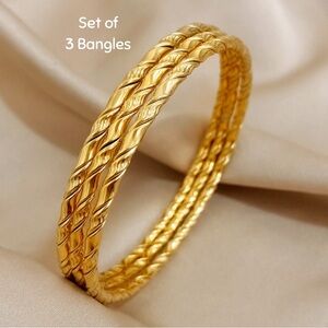 18k Gold Filled Set Of 3 Bangles, 3pc set